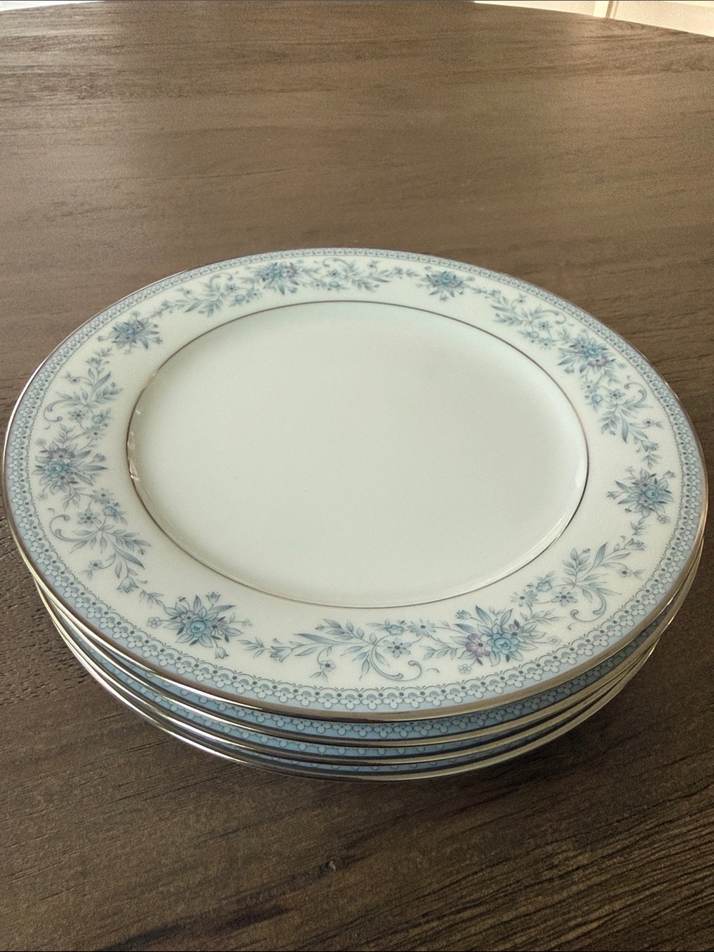 Noritake Fine China Blue Hill Set of 4 Salad Plates 8 3/8" Platinum Rim Mint